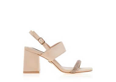 Πέδιλα μπεζ σουέτ με φάσα από στρας ΜΠΕΖ - Tsoukalas - 