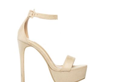Πέδιλα μπέζ σουέτ με φιάπα και λεπτό τακούνι ΜΠΕΖ - Tsoukalas - 