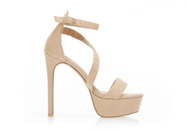 Πέδιλα μπεζ σουέτ με λοξό λουράκι και φιάπα ΜΠΕΖ - Tsoukalas - 