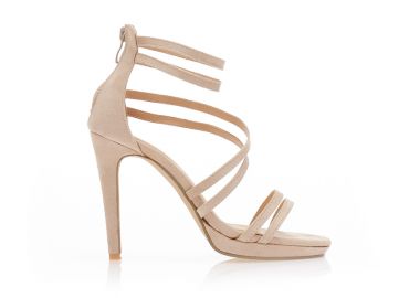 Πέδιλα μπεζ σουέτ με πολλαπλά λουράκια και φερμουάρ ΜΠΕΖ - Tsoukalas - 