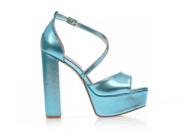 Πέδιλα μπλε δερματίνη με χιαστί λουράκια και φιάπα ΜΠΛΕ - Tsoukalas - 