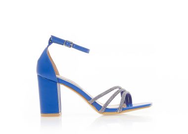 Πέδιλα μπλε δερματίνη με φάσα από λοξά λουράκια με στρας ΜΠΛΕ - Tsoukalas - 