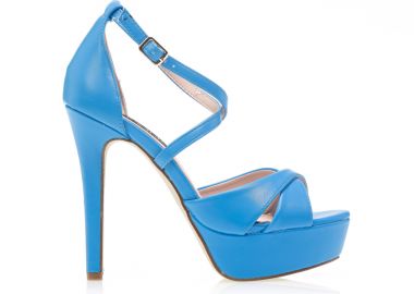 Πέδιλα μπλέ δερματίνη με φιάπα και χιαστί λουράκια ΜΠΛΕ - Tsoukalas - 