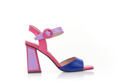 Πέδιλα μπλε δερματίνη με φούξια και μωβ λεπτομέρειες ΜΠΛΕ - Tsoukalas - 