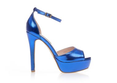 Πέδιλα μπλε μεταλλιζέ δερματίνη με φαρδιά φάσα και φιάπα ΜΠΛΕ - Tsoukalas - 