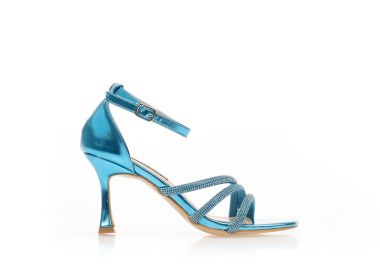 Πέδιλα μπλε μεταλλιζέ δερματίνη με φάσα απο λουράκια με στρας ΜΠΛΕ - Tsoukalas - 