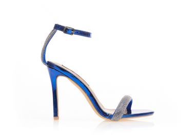 Πέδιλα μπλε μεταλλιζέ δερματίνη με φάσα και ιδιαίτερο λουράκι στον αστράγαλο από στρας ΜΠΛΕ - Tsoukalas - 