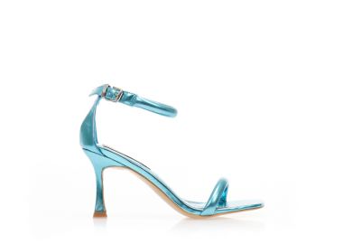 Πέδιλα μπλε μεταλλιζέ δερματίνη με λεπτή φάσα και ιδιαίτερο τακούνι ΜΠΛΕ - Tsoukalas - 