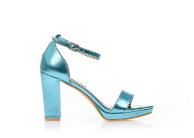 Πέδιλα μπλε μεταλλιζέ δερματίνη με ρυθμιζόμενο λουράκι στον αστράγαλο ΜΠΛΕ - Tsoukalas - 