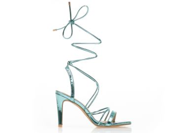 Πέδιλα μπλε μεταλλιζέ λουστρίνι με πολλαπλά χιαστί λουράκια ΜΠΛΕ - Tsoukalas - 