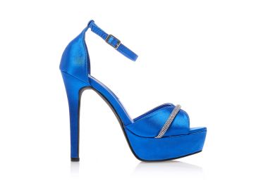 Πέδιλα μπλε σατέν με φάσα από στρας και λουράκι στον αστράγαλο ΜΠΛΕ - Tsoukalas - 