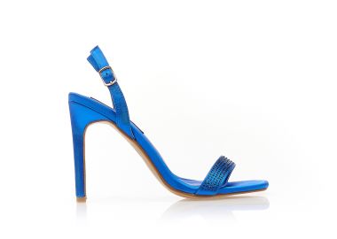 Πέδιλα μπλε σατέν με φάσα από στρας και τετράγωνο τελείωμα ΜΠΛΕ - Tsoukalas - 