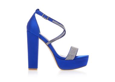 Πέδιλα μπλε σατέν με φάσα και χιαστί λουράκια απο στρας ΜΠΛΕ - Tsoukalas - 