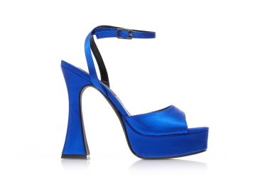 Πέδιλα μπλε σατέν με φιάπα και λουράκι στον αστράγαλο ΜΠΛΕ - Tsoukalas - 