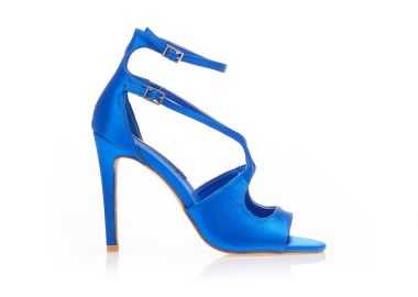 Πέδιλα μπλε σατέν με ιδιαίτερη φάσα και λουράκι στον αστράγαλο ΜΠΛΕ - Tsoukalas - 
