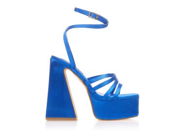 Πέδιλα μπλε σατέν με πολλαπλά λουράκια και φιάπα ΜΠΛΕ - Tsoukalas - 