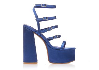 Πέδιλα μπλε σατέν με πολλαπλά λουράκια ΜΠΛΕ - Tsoukalas - 