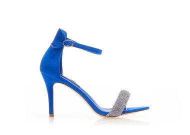 Πέδιλα μπλε σουέτ με φάσα από στρας και λουράκι στον αστράγαλο ΜΠΛΕ - Tsoukalas - 