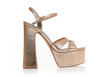 Πέδιλα μπρονζέ δερματίνη με χιαστί λουράκια ΜΠΡΟΝΖΕ - Tsoukalas - 