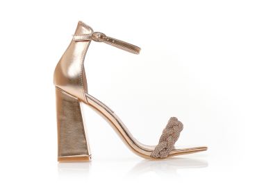 Πέδιλα μπρονζέ δερματίνη με φάσα από στρας σε σχέδιο πλεξούδα ΜΠΡΟΝΖΕ - Tsoukalas - 