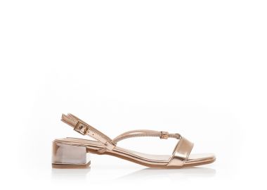 Πέδιλα μπρονζέ δερματίνη με ιδιαίτερο δέσιμο από λουράκια με στρας και λουστρίνι τακούνι ΜΠΡΟΝΖΕ - Tsoukalas - 