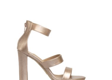 Πέδιλα μπρονζέ δερματίνη με λουράκια και φερμουάρ στο πίσω μέρος ΜΠΡΟΝΖΕ - Tsoukalas - 