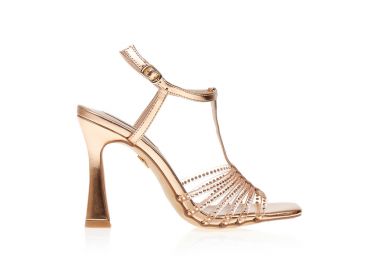 Πέδιλα μπρονζέ δερματίνη με πολλαπλά διαφανή λουράκια και στρας ΜΠΡΟΝΖΕ - Tsoukalas - 