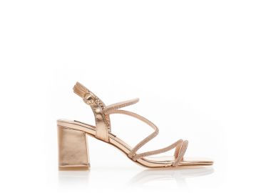 Πέδιλα μπρονζέ δερματίνη με πολλαπλά λουράκια από στρας ΜΠΡΟΝΖΕ - Tsoukalas - 