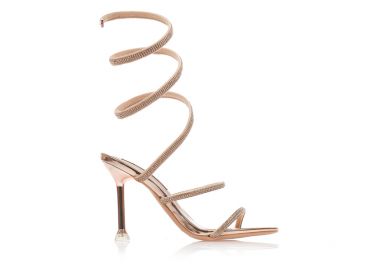 Πέδιλα μπρονζέ λουστρίνι δετά με στρας και λεπτό τακούνι ΜΠΡΟΝΖΕ - Tsoukalas - 
