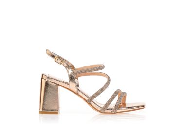 Πέδιλα μπρονζέ με στρας στα λουράκια ΜΠΡΟΝΖΕ - Tsoukalas - 