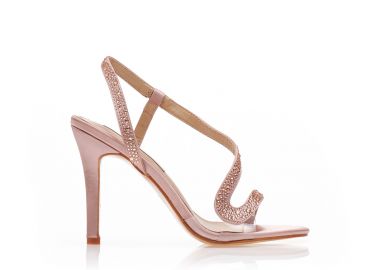 Πέδιλα μπρονζέ σατέν με ιδιαίτερο λουράκι από στρας και διαφάνεια ΜΠΡΟΝΖΕ - Tsoukalas - 