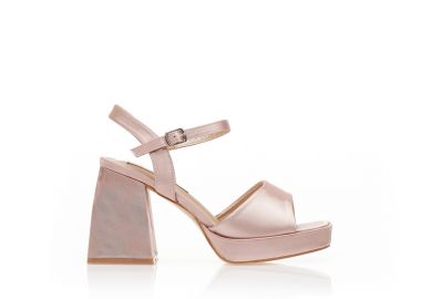 Πέδιλα μπρονζέ σατέν με τετράγωνο τακούνι ΜΠΡΟΝΖΕ - Tsoukalas - 