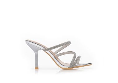 Πέδιλα mule με λουράκια και στρας ΑΣΗΜΙ - Tsoukalas - 