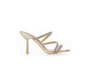 Πέδιλα mule με λουράκια και στρας ΧΡΥΣΟ - Tsoukalas - 