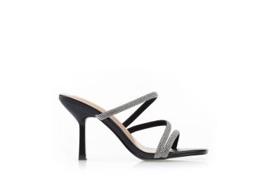 Πέδιλα mule με λουράκια και στρας ΜΑΥΡΟ - Tsoukalas - 