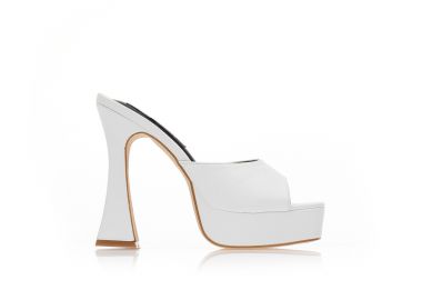 Πέδιλα mules λευκά δερματίνη με φιάπα και ιδιαίτερο τακούνι ΛΕΥΚΟ - Tsoukalas - 