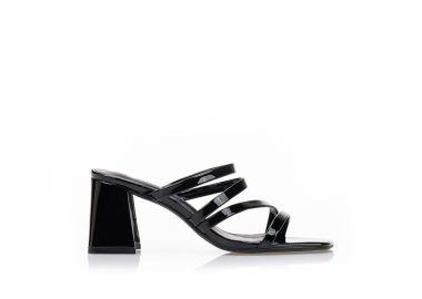 Πέδιλα mules λουστρίνι με χοντρό τακούνι ΜΑΥΡΟ - Tsoukalas - 