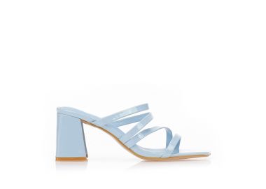 Πέδιλα mules λουστρίνι με χοντρό τακούνι ΜΠΛΕ - Tsoukalas - 