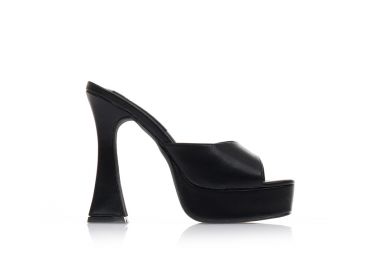 Πέδιλα mules μαύρα δερματίνη με φιάπα και ιδιαίτερο τακούνι ΜΑΥΡΟ - Tsoukalas - 