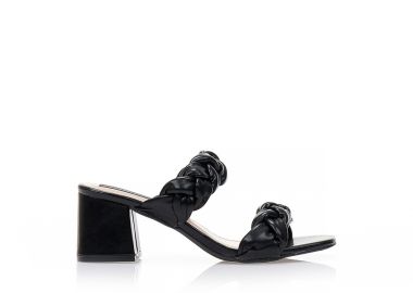 Πέδιλα mules μαύρα δερματίνη με πλεξούδες ΜΑΥΡΟ - Tsoukalas - 