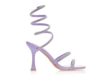 Πέδιλα mules μωβ δερματίνη με πολλαπλά λουράκια από στρας ΜΩΒ - Tsoukalas - 