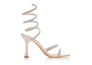 Πέδιλα mules μπεζ δερματίνη με πολλαπλά λουράκια από στρας ΜΠΕΖ - Tsoukalas - 