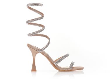 Πέδιλα mules μπρονζέ λούρεξ με λουράκια από στρας και ιδιαίτερο τακούνι ΜΠΡΟΝΖΕ - Tsoukalas - 