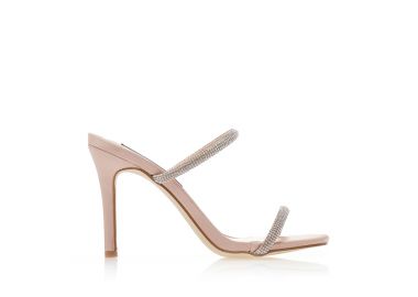 Πέδιλα mules nude σατέν με διπλή φάσα από στρας NUDE - Tsoukalas - 