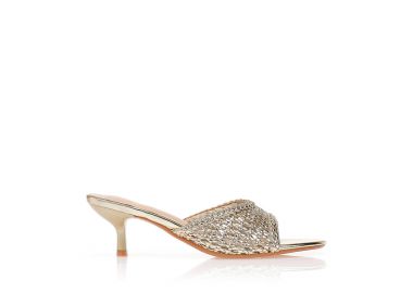 Πέδιλα mules ψάθινα με πλεκτο σχέδιο ΧΡΥΣΟ - Tsoukalas - 