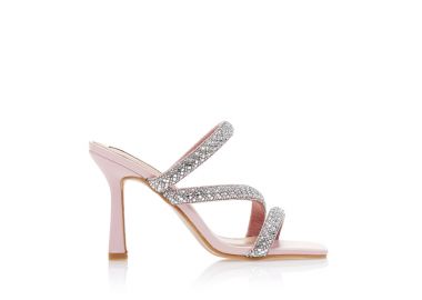 Πέδιλα mules ροζ δερματίνη με λουράκια από στρας ΡΟΖ - Tsoukalas - 