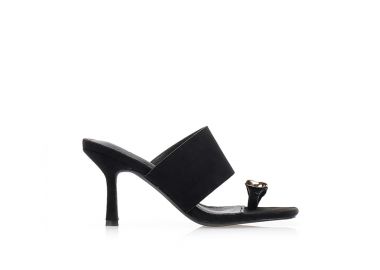 Πέδιλα mules σουέτ με αγκράφα δαχτυλίδι ΜΑΥΡΟ - Tsoukalas - 