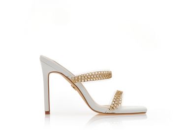 Πέδιλα mules TSOUKALAS λευκά δερματίνη με διαφάνεια και διακοσμητική αλυσίδα στη φάσα ΛΕΥΚΟ - Tsoukalas - 