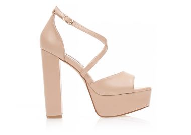 Πέδιλα nude δερματίνη με χιαστί λουράκια και φιάπα NUDE - Tsoukalas - 