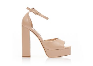 Πέδιλα nude δερματίνη με φαρδιά φάσα και φιάπα NUDE - Tsoukalas - 